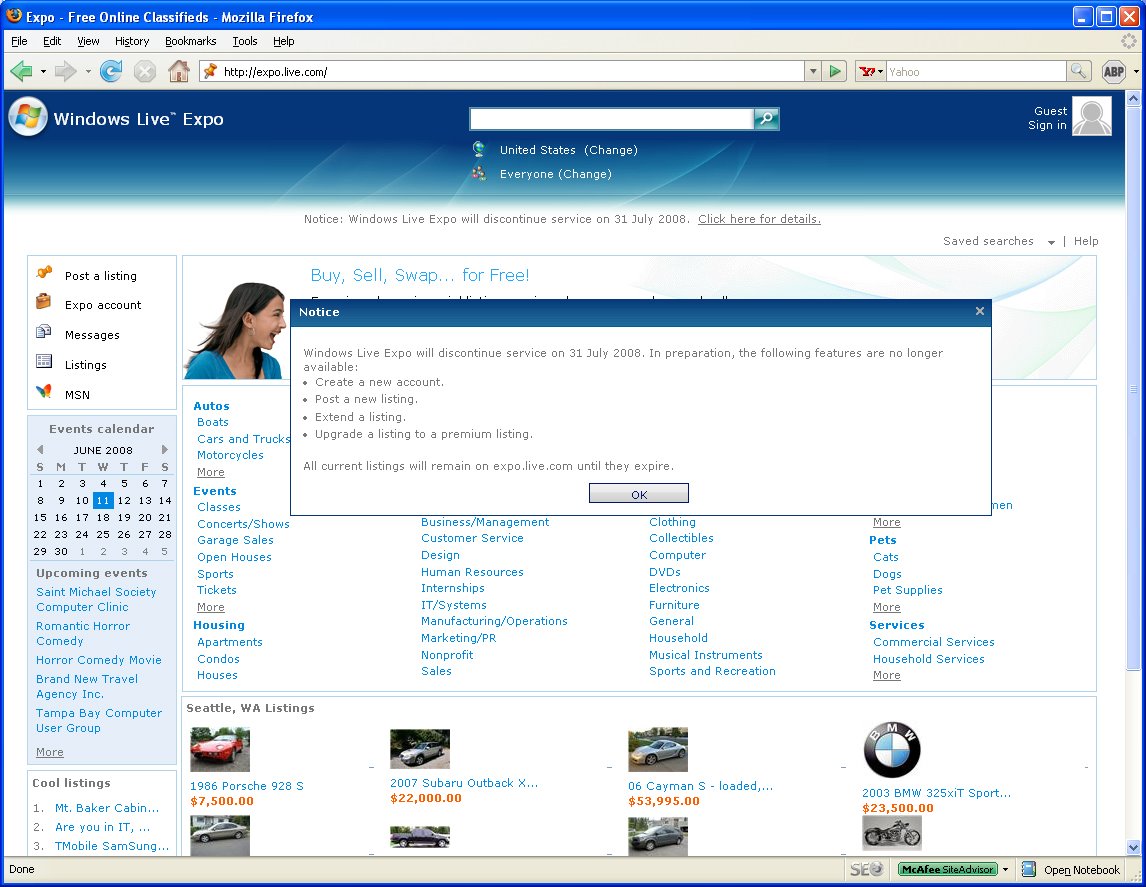 Windows Live Expo Classifieds Site (2008)